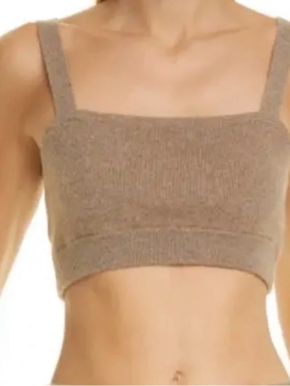Frame Denim Ribbed Square-Neck Crop Tank in Taupe